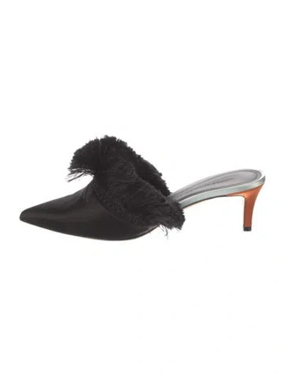 Pre-owned Marco De Vincenzo Satin Colorblock Pattern Mules In Black