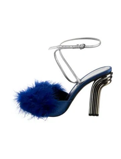 Pre-owned Marco De Vincenzo Satin Faux Fur Trim Pumps In Blue