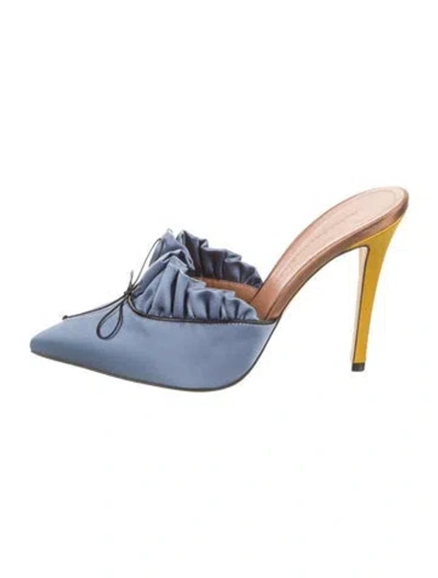 Pre-owned Marco De Vincenzo Satin Ruffle Embellishment Slides In Blue