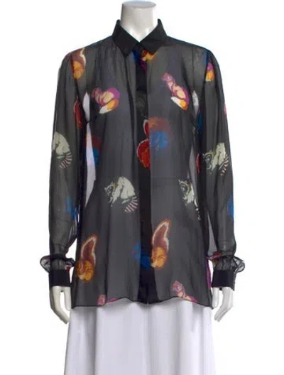 Pre-owned Marco De Vincenzo Silk Graphic Print Blouse In Multi