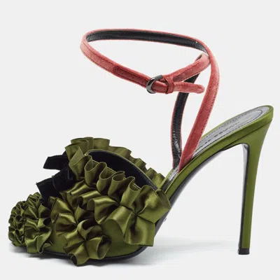 Pre-owned Marco De Vincenzo Size 39 Green Satin And Velvet Ankle Strap Sandals