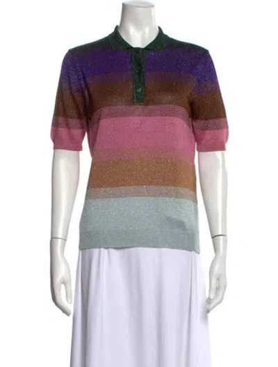 Pre-owned Marco De Vincenzo Striped Short Sleeve Polo In Pink