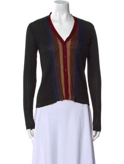 Pre-owned Marco De Vincenzo Striped V-neck Sweater In Black