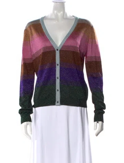 Pre-owned Marco De Vincenzo Striped V-neck Sweater In Gray