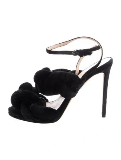 Pre-owned Marco De Vincenzo Velvet Braided Accents Slingback Sandals In Black