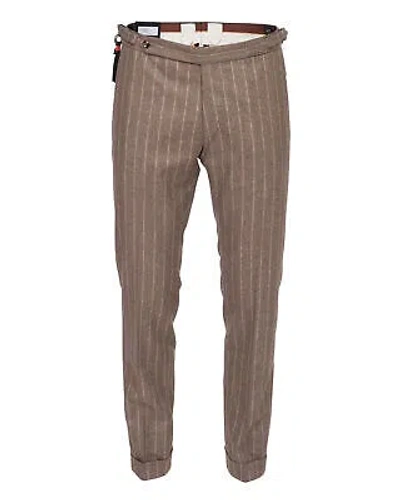 Pre-owned Marco Pescarolo Amalfi Pants Brown Pinstriped Trousers Luxury Napoli 50