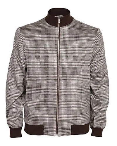 Pre-owned Marco Pescarolo Baseball Jacket Cotton Silk Brown Wales Luxury Italy 50 In Brown,white