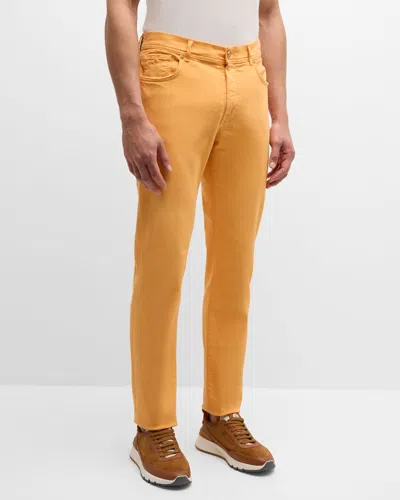 Marco Pescarolo Men's Cotton-silk Vintage Dyed Denim Pants In Orange