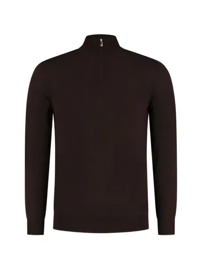 Marco Pescarolo Quarter-zip Knitted Sweater In Brown