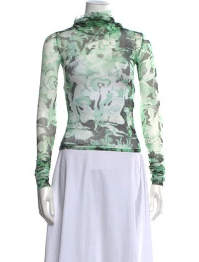 Pre-owned Marco Rambaldi Mesh Floral Print Top W/ Tags In Green