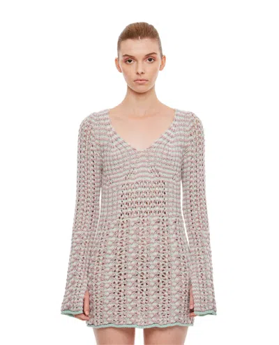 Marco Rambaldi Pastel Braided Knit Mini Dress With Flared Sleeves In Neutral