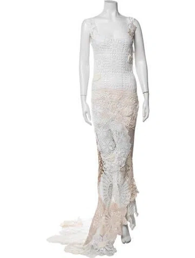 Pre-owned Marco Rambaldi Patterned Long Dress In White