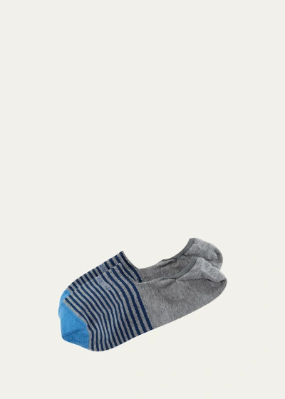 Marcoliani Invisible Touch Striped No-show Socks In Gray Pattern
