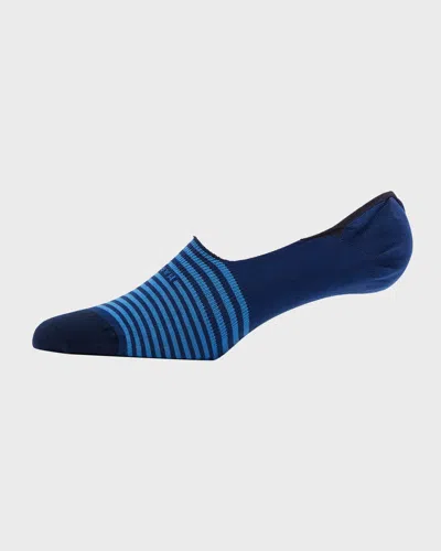 Marcoliani Invisible Touch Striped No-show Socks In Royal Blue