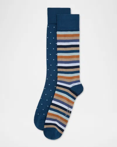 Marcoliani Men's 2-pack Pima Cotton Crew Socks In Blue