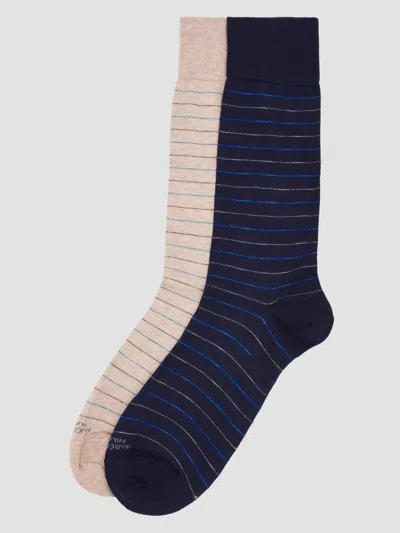 Marcoliani Men's 2-pack City Stripe Pima Cotton Mid-calf Socks In Blue