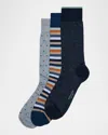 Marcoliani Men's 3-pack Pima Cotton Crew Socks In Open Blue