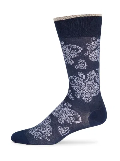 Marcoliani Men's Abstract Mid-calf Socks In Blue