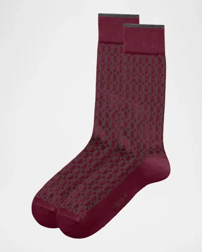 Marcoliani Men & Apos;s Diamond-pattern Cotton-blend Mid-calf Socks In Purple