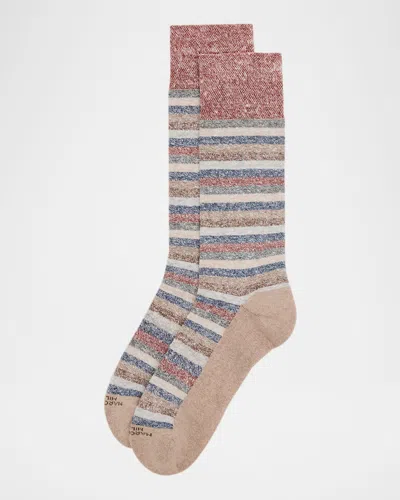 Marcoliani Men & Apos;s Linen And Cotton Stripe Crew Socks