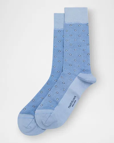 Marcoliani Men & Apos;s Micro-floral Crew Socks In Blue