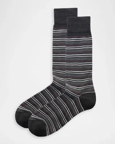 Marcoliani Men & Apos;s Multi-stripe Cotton Blend Mid-calf Socks In Gray