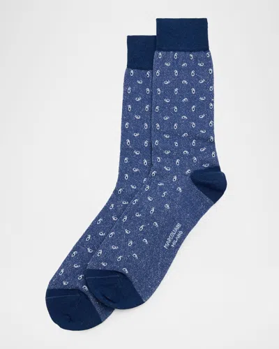 Marcoliani Men & Apos;s Paisley-print Crew Socks In Blue