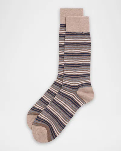 Marcoliani Men & Apos;s Simple Stripe Crew Socks In Brown