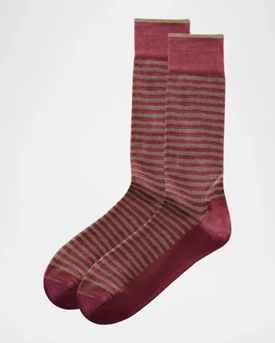 Marcoliani Men & Apos;s Stripe Mousse Crew Socks In Bordeaux