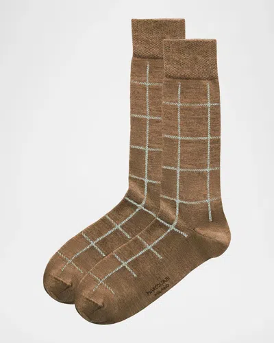 Marcoliani Men & Apos;s Windowpane Crew Socks In Cappuccino