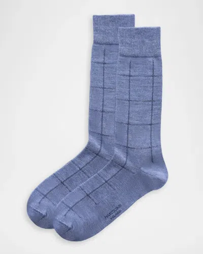 Marcoliani Men & Apos;s Windowpane Crew Socks In Denim Blue