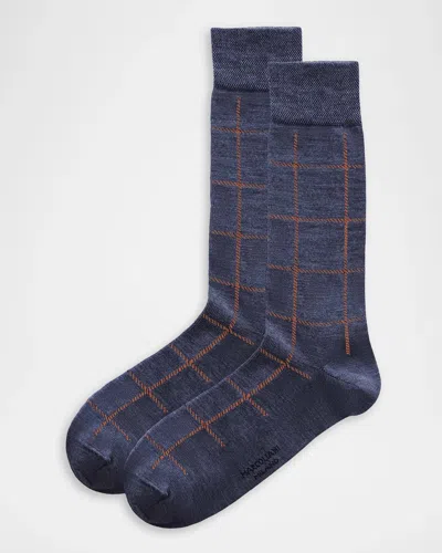 Marcoliani Men & Apos;s Windowpane Crew Socks In Indigo Blu