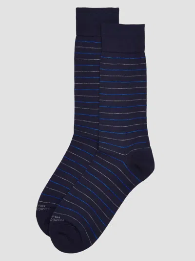 Marcoliani Men's City Striped Cotton-nylon Socks In Navy