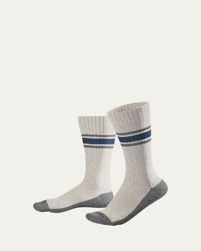 Marcoliani Men's College Stripe Cotton Blend Crew Socks In Gray