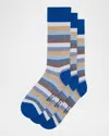 Marcoliani Men's Cotton-linen Stripe Crew Socks In Beige