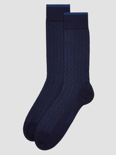 Marcoliani Men's Diamond Vintage Texture Cotton-nylon Socks In Blue