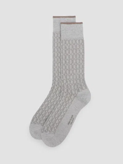 Marcoliani Men's Diamond Vintage Texture Cotton-nylon Socks In Gray