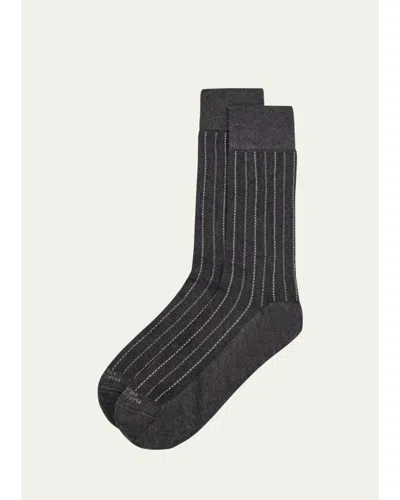 Marcoliani Men's Elegance Pique Crew Socks In Charcoal