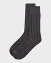Marcoliani Men's Elegance Pique Crew Socks In Gray