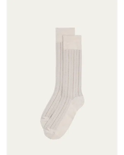 Marcoliani Men's Elegance Pique Crew Socks In Gray