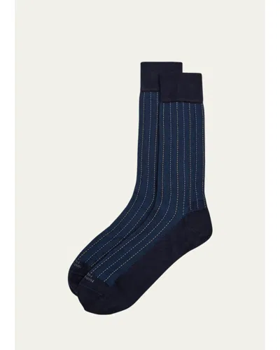 Marcoliani Men's Elegance Pique Crew Socks In Navy