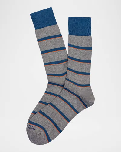 Marcoliani Men's Geometric Underlined Stripe Mousse Of Modal Mid-calf Socks In Gray