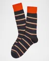 Marcoliani Men's Geometric Underlined Stripe Mousse Of Modal Mid-calf Socks In Gray