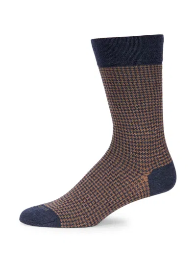 Marcoliani Men's Houndstooth Cotton-blend Socks In Denim