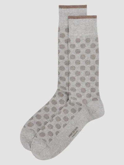 Marcoliani Men's Jacquard Dot Cotton-nylon Socks In Pearl
