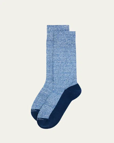 Marcoliani Men's Linen Blend Crew Socks In Blue