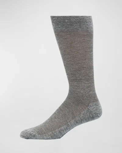 Marcoliani Men's Linen-cotton Pique Mid-calf Socks In Grey