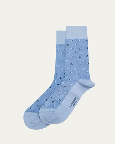 Marcoliani Men's Micro-floral Crew Socks In Azure Blue