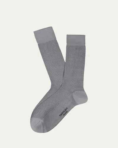 Marcoliani Men's Modal-blend Pindot Crew Socks In Gray