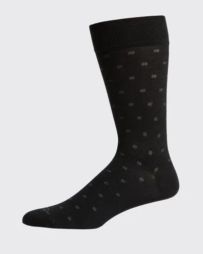 Marcoliani Men's Modal Cashmere Micro Polka Mid-calf Socks In Black